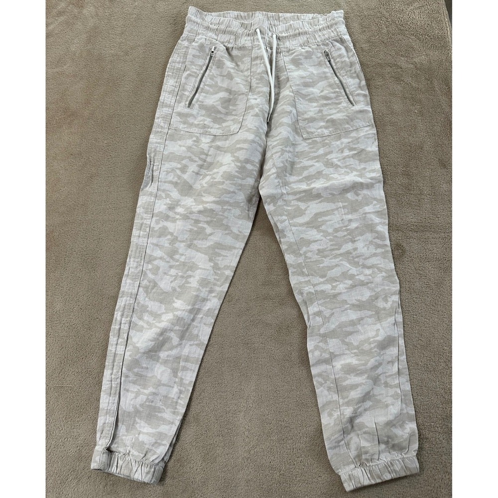 Athleta Cabo Tide Linen Jogger Womens Size 0 Neutral Camouflage Performance EUC